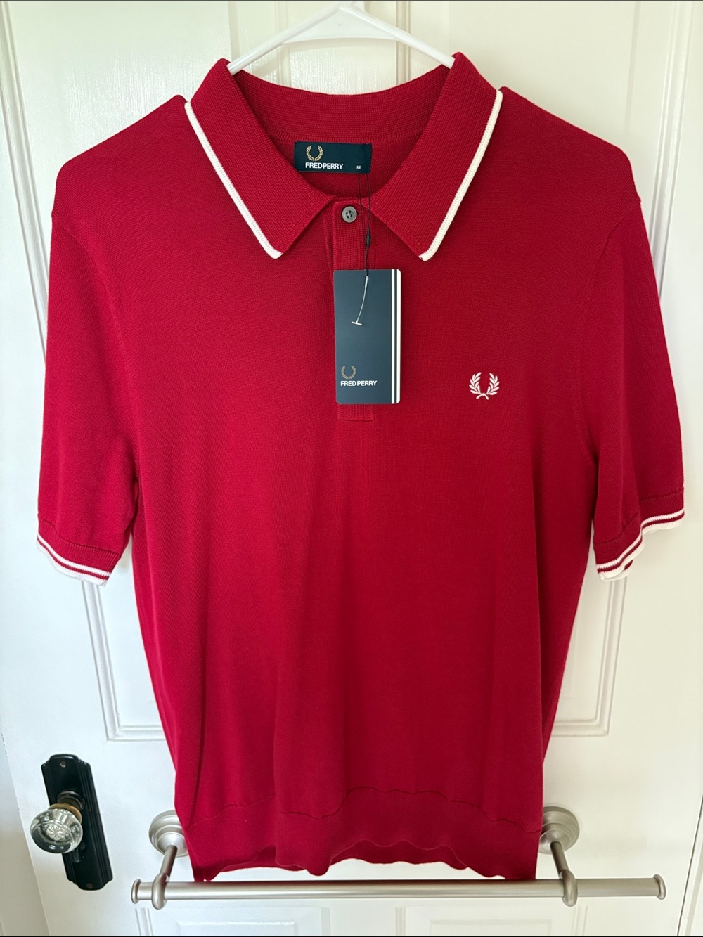 NWT Fred Perry Red Polo with White Trim Detailing